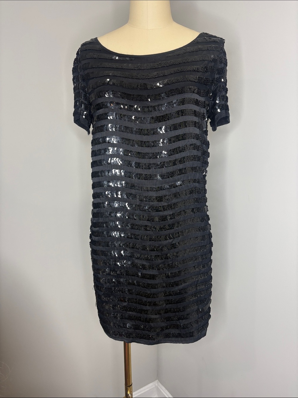 French Connection "Satilite Brights" Sequin Shift Dress 4 Black